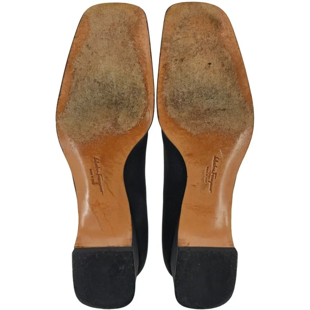 Salvatore Ferragamo Italy Black Fabric Formal Dress Shoes Women 8AA Buckle Pumps - Picture 2 of 11